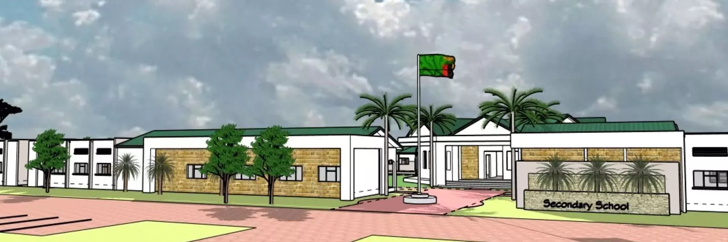 Front view of the 3-D model of the future secondary school in Choma which the Umckaloabo Foundation will finance.