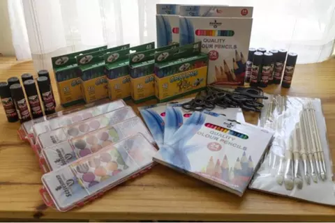A package of paints and pens for which a donation can be made as a gift.