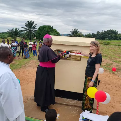 Bishop Martin and guest from Germany dedicate the cornerstone of St. Steven's Secondary School